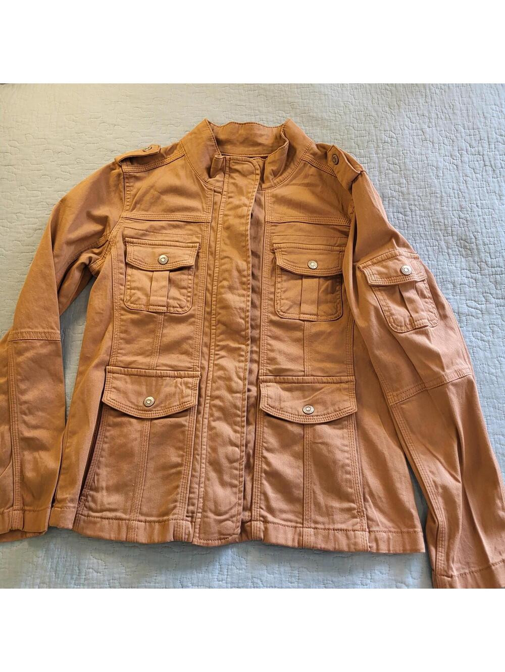 Kensie Jeans utility blazer jacket caramel-color  military-style epaulet Med NWT